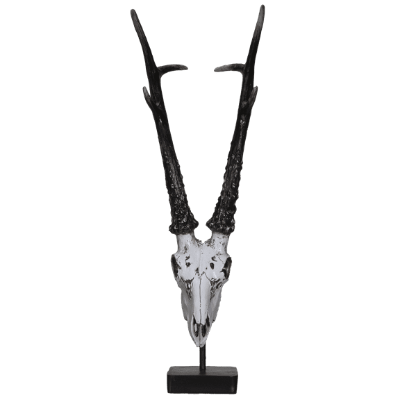 Polystone Antelope Skull with Antler Horns on Metal Stand Home Decorative Accent Faux Taxidermy Animal Trophy 19.75 in