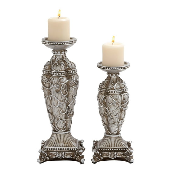 Polystone Candle Holder With Classic Design In Set Of 2