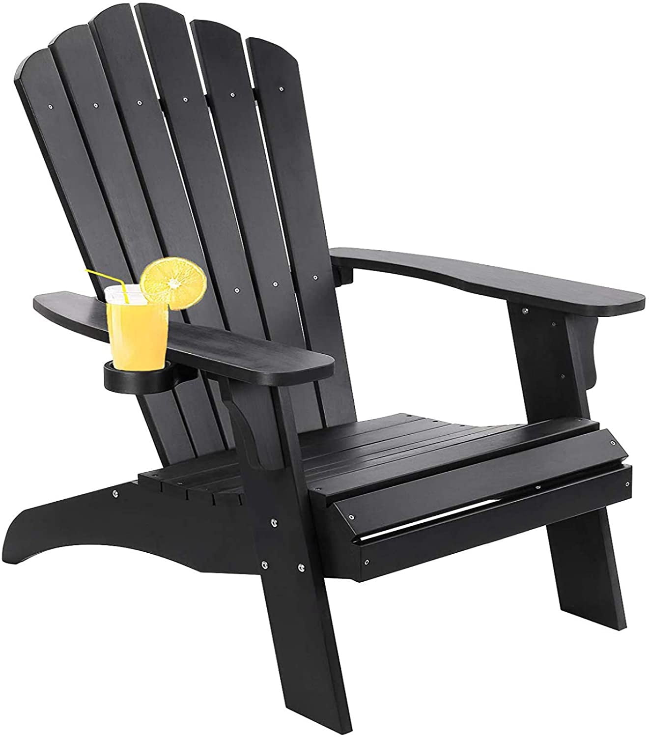Black Polystyrene Adirondack Chair with Cup Holder