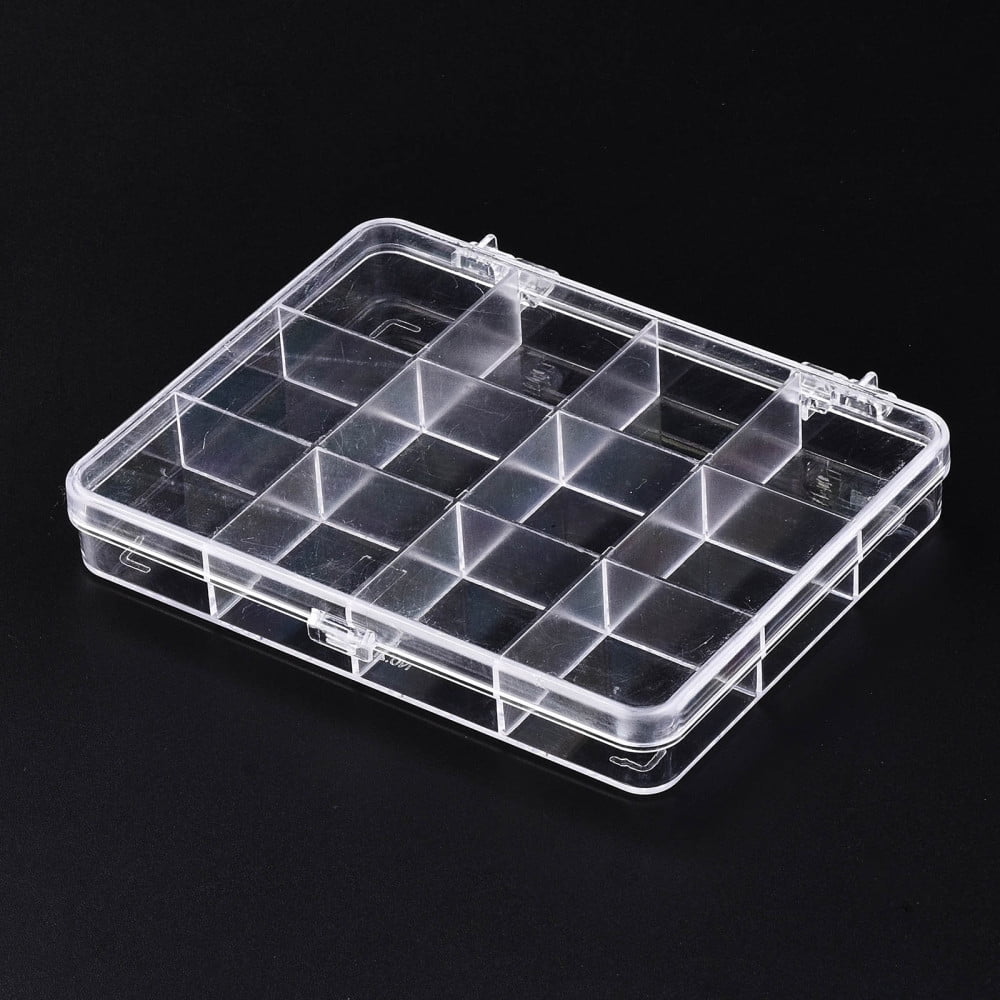 Polystyrene Bead Storage Containers 12 Compartments Organizer boxes with Hinged Lid Rectangle Clear 13x10.5x2cm compartment: 3x3cm DIY