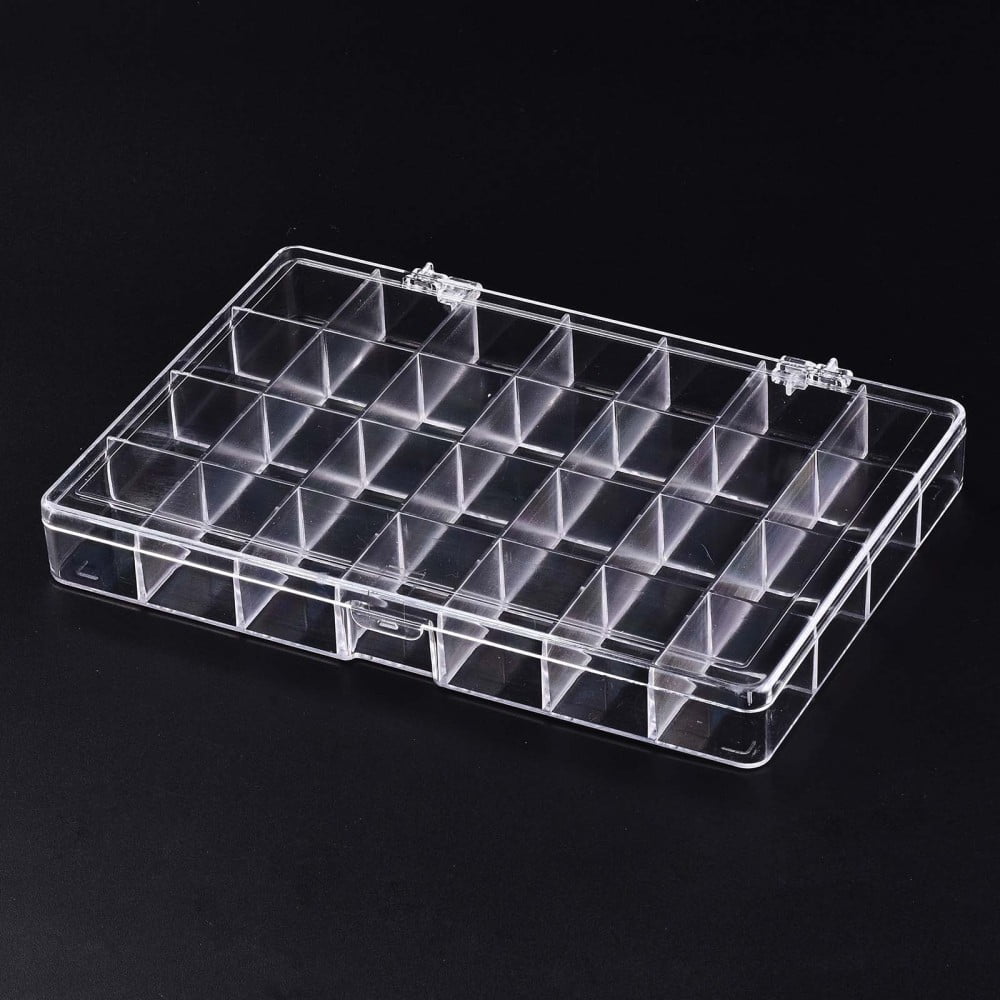Polystyrene Bead Storage Containers 28 Compartments Organizer Boxes with Hinged Lid Rectangle Clear 19.9x13.5x2.5cm compartment: 3.2x2.7cm
