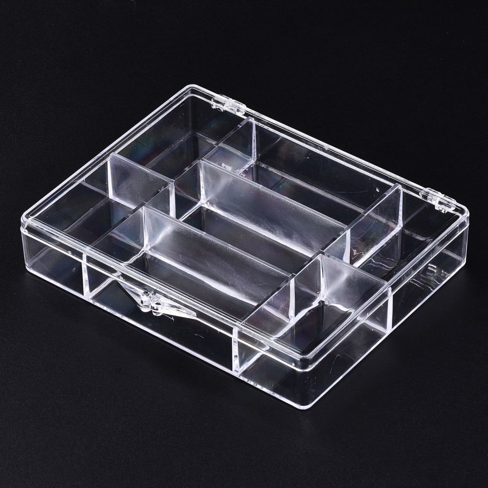 Polystyrene Bead Storage Containers 7 Compartments Organizer boxes with Hinged Lid Rectangle Clear 11.9x9.25x2.3cm compartment: 6x2.8cm and 4.45x2.6cm