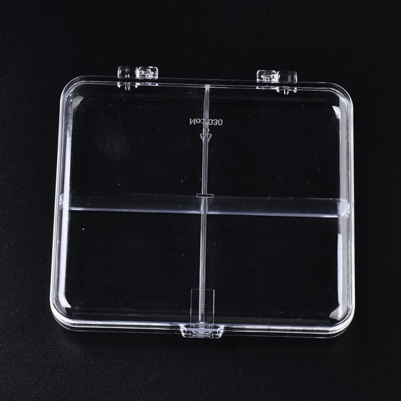 Polystyrene Bead Storage Containers with 4 Compartments Organizer Boxes and Hinged Lid Rectangle Clear 10.8x9.8x1.7cm compartment 4.6x5.1cm.
