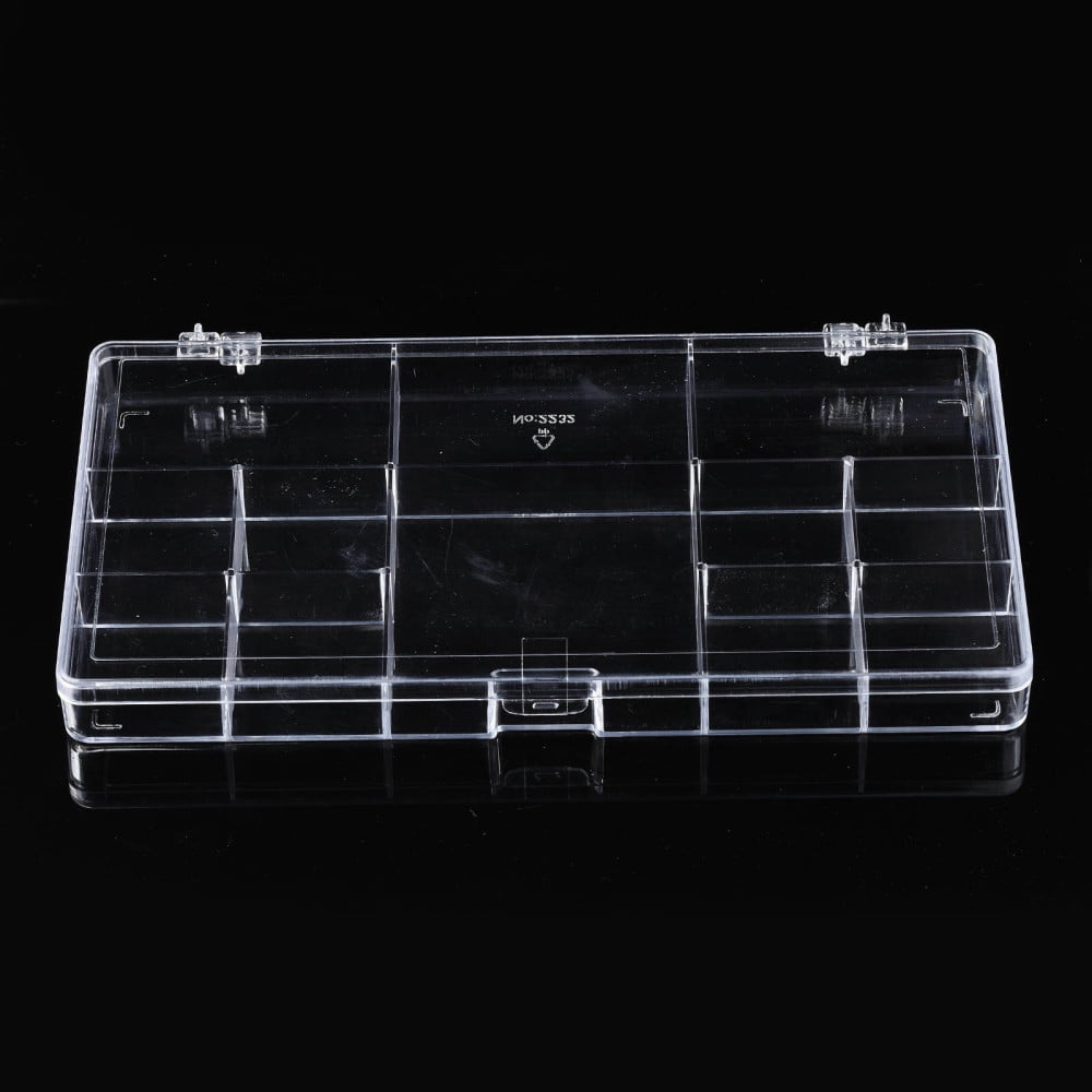 Polystyrene Bead Storage Containers with Cover and 12 Grids for Jewelry Beads Small Accessories Rectangle Clear 22x12.8x2.05cm