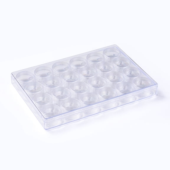 Polystyrene Beads Containers with Lid and 24 Screw Top Canisters for Jewelry DIY Art Craft Rhinestones Nail Glitter Powder Clear 24x16x2.7cm