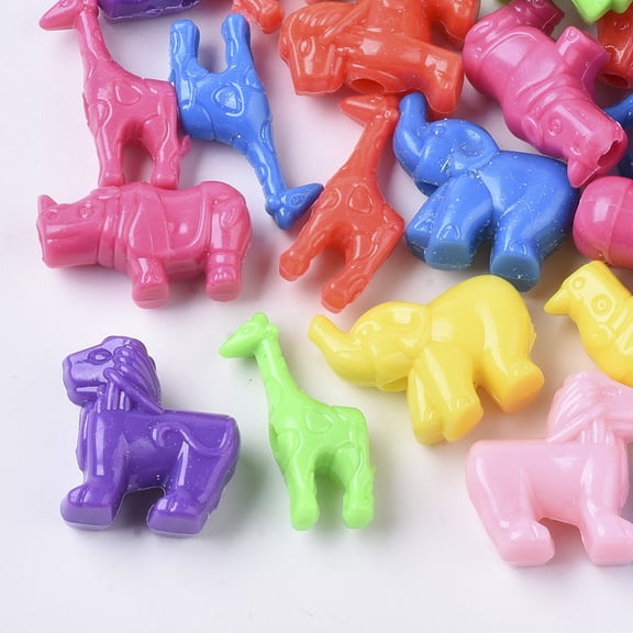 Polystyrene(PS) Plastic Beads Mixed Animal Shape Mixed Color 14~27x14~25x8~11mm Hole: 3.5~4mm diy