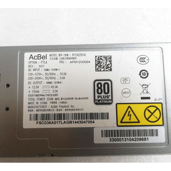 Polytech I620-G10 R1CA2551A APM12V0004 550W Server Power Supply