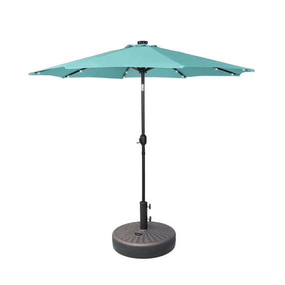 Polytrends 9' Solar Lighted Patio Umbrella with Bronze Base Turquoise