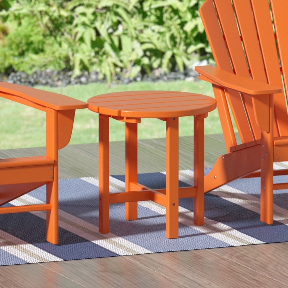 Orange HDPE Outdoor Round Side Table with Slatted Top
