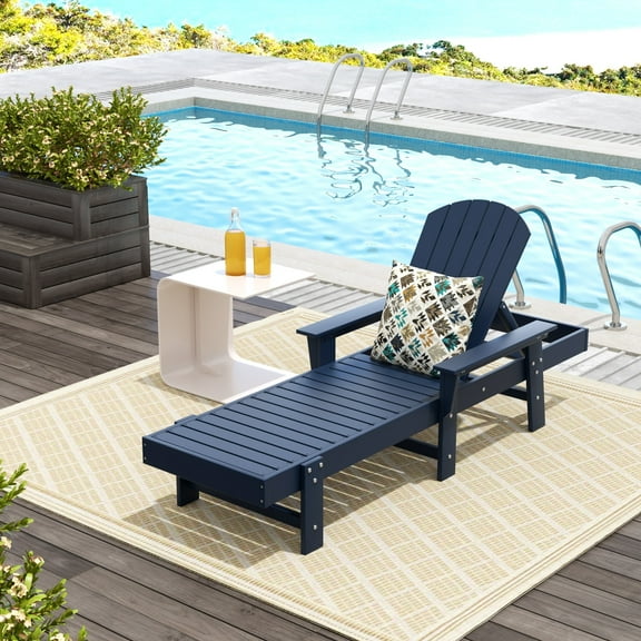 Polytrends Altura Poly Eco-Friendly All Weather Reclining Chaise Lounge with Arms Navy Blue