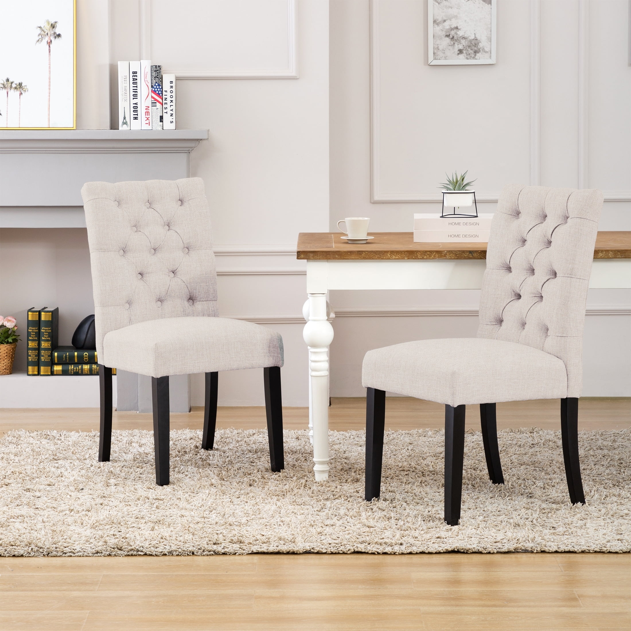 Polytrends Grandview Tufted Dining Chair (Set of 2) Beige