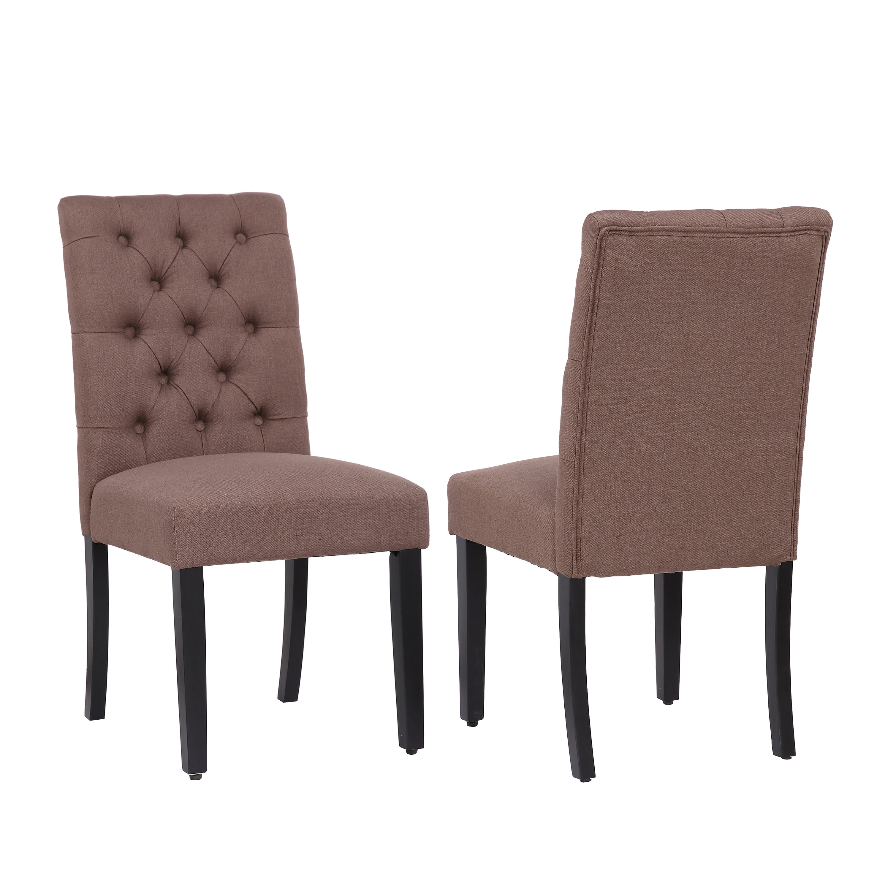 High Parsons Brown Linen Upholstered Side Chair with Button Tufted Backrest
