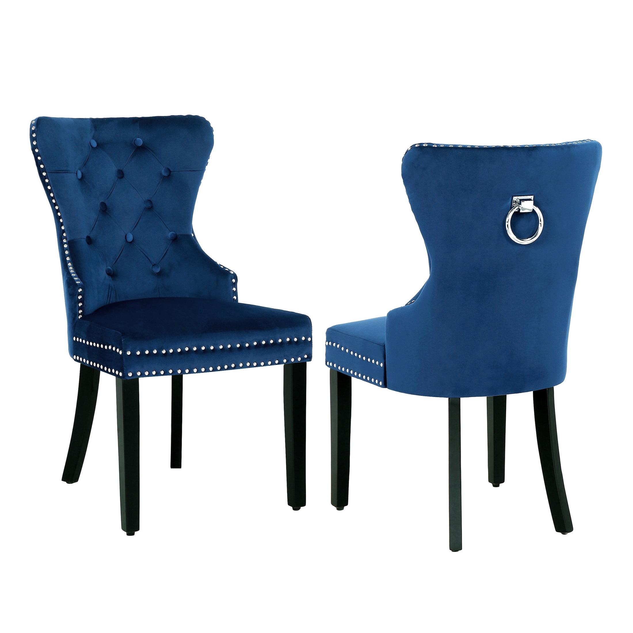 Polytrends Grandview Tufted Upholstered Dining Chair (Set of 2) with Nailhead Trim and Ring Pull