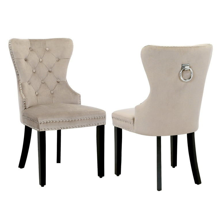 Set of Two Taupe and Dark Brown Upholstered Dining Side Chairs Set of Two Taupe and Dark Brown Upholstered Dining Side Chairs