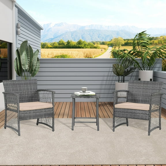 Westin Furniture Heritage Outdoor 3-piece Wicker Bistro Patio Set Grey/Beige