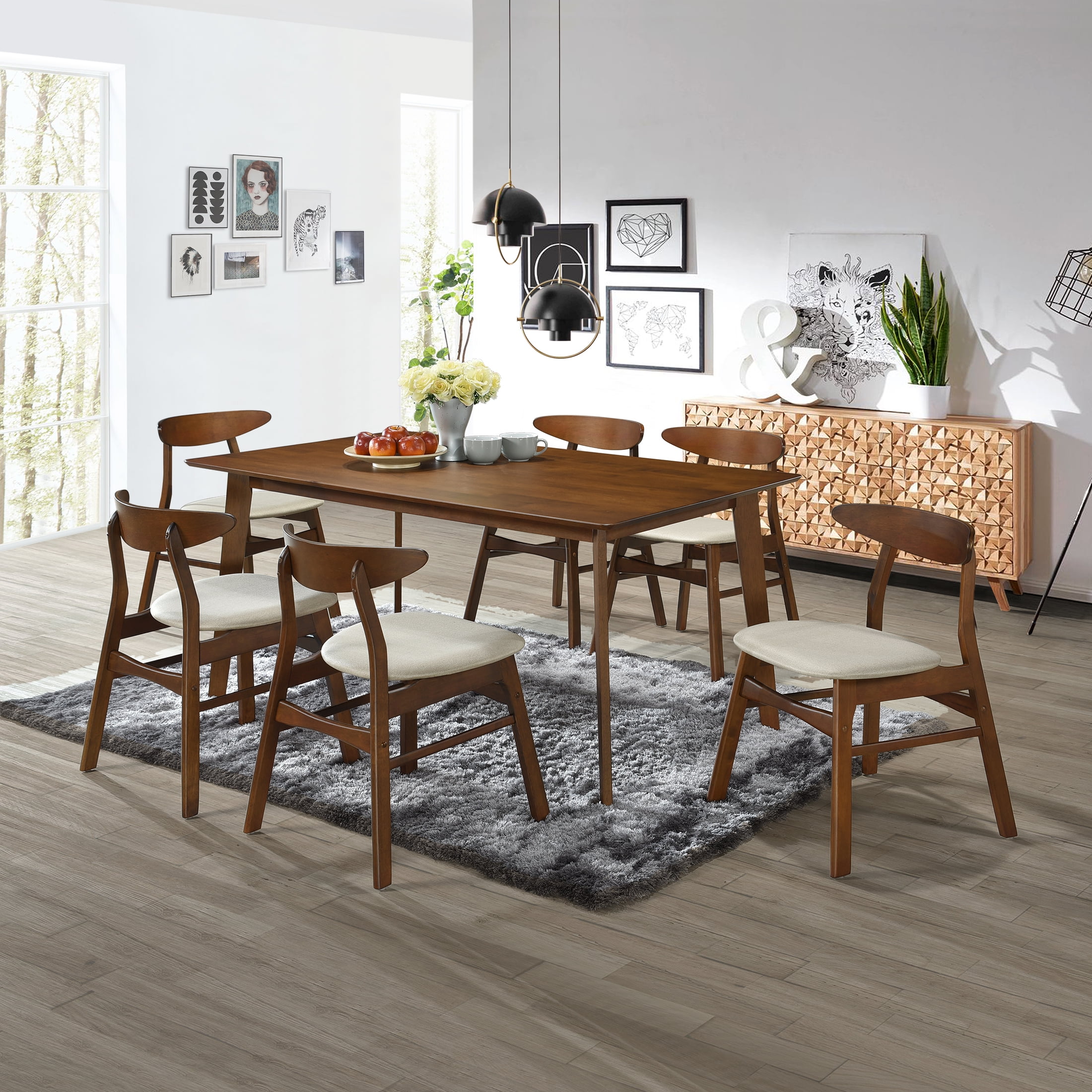 Polytrends Hollencrest Modern 7 Piece Dining Set Beige