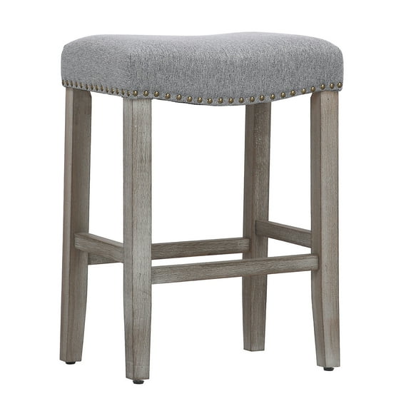 24" Inch Upholstered Saddle Seat Bar Stool, Antique Gray/Gray