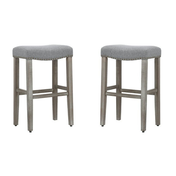 Polytrends Jameson Upholstered Polyester 29" Bar Stool - Saddle Seat (Set of 2) Gray Legs Grey