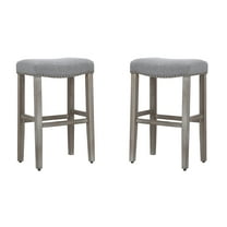 Polytrends Jameson Upholstered Polyester 29" Bar Stool - Saddle Seat (Set of 2) Gray Legs Grey