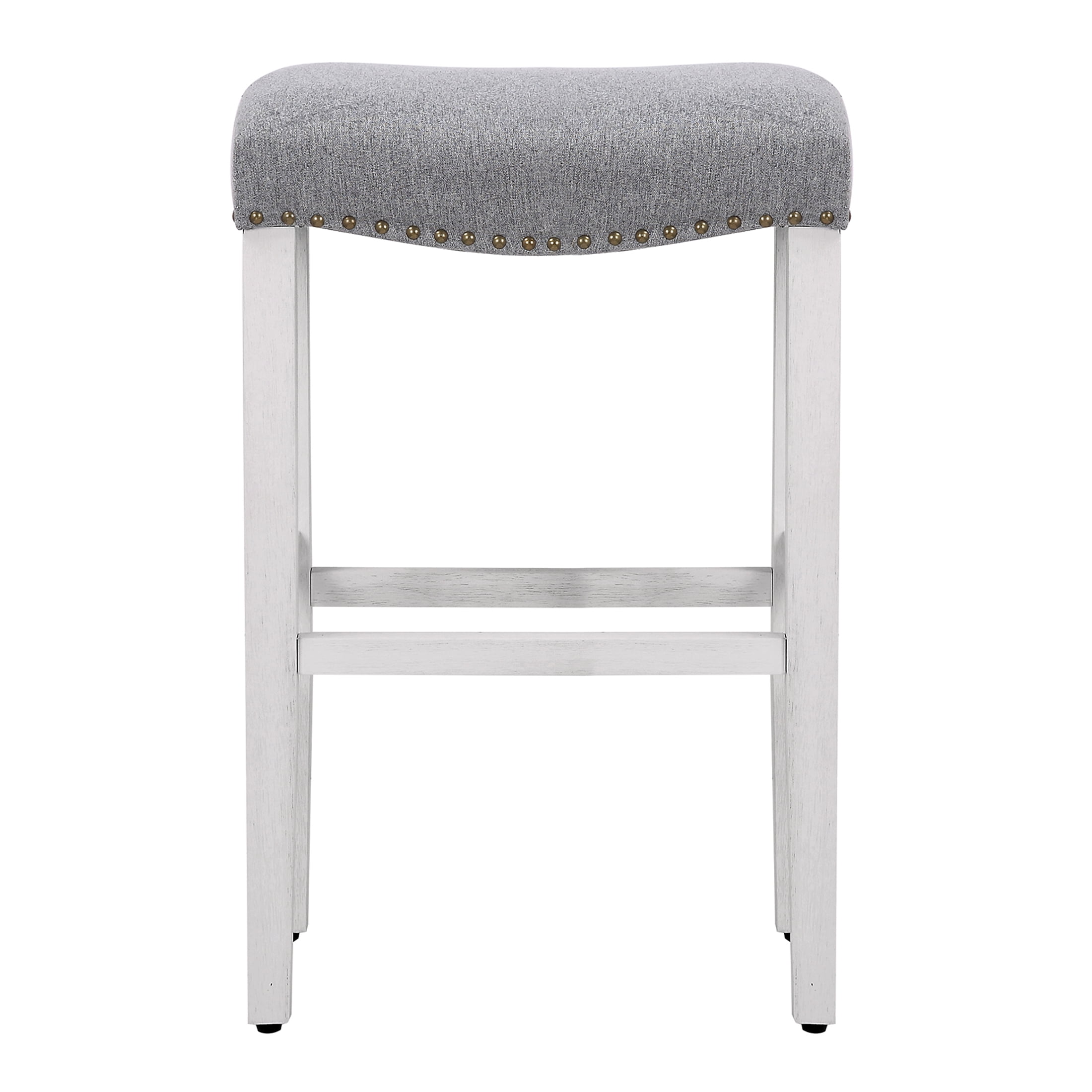 Polytrends Jameson Upholstered Polyester 29 Bar Stool Saddle Seat White Legs Antique White Gray