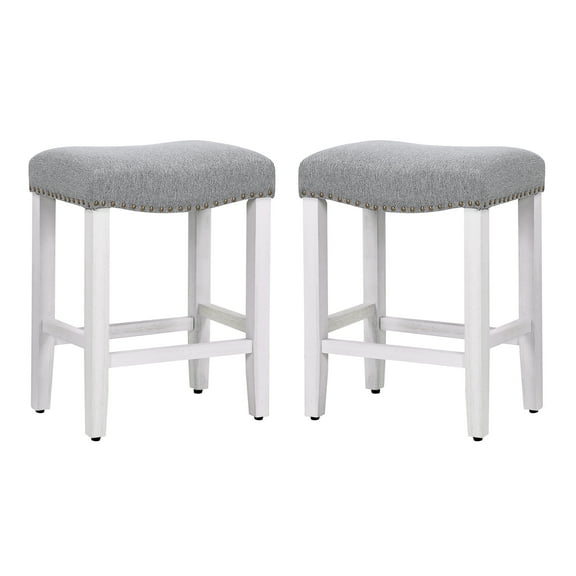 Polytrends Jameson Upholstered Polyester Antique White 24 Inch Counter Stool (Set Of 2) Antique White/Gray Metal Foam Upholstered Polyester Cabin &