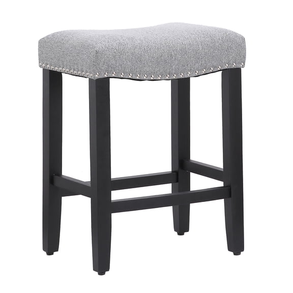 Polytrends Jameson Upholstered Polyester Black 24 Inch Counter Stool Black/Gray Wood Polyester Footrest Polyester Farmhouse