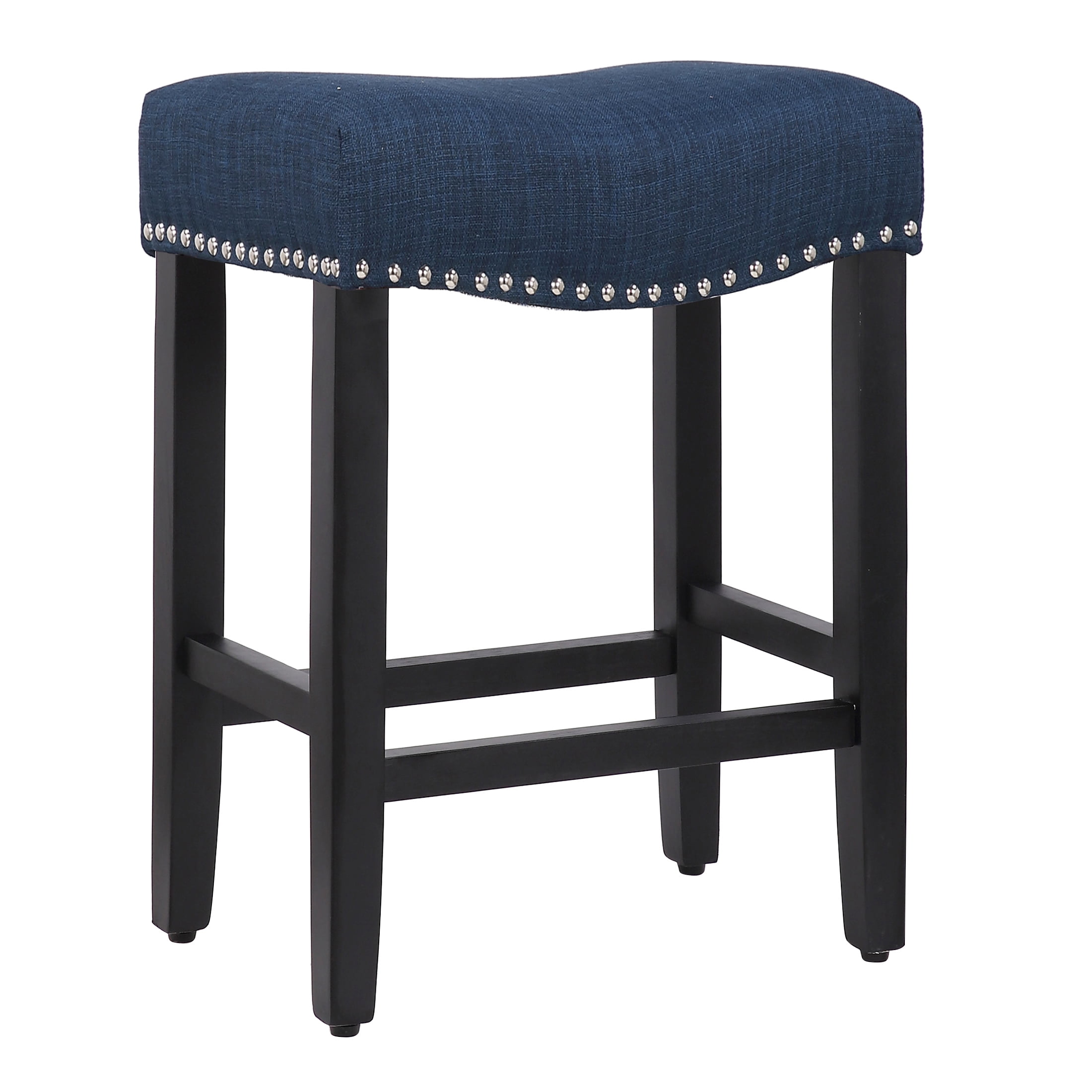 Polytrends Jameson Upholstered Polyester Black 24 Inch Counter Stool Black/Navy Blue Wood Wood Footrest Foam Modern & Contemporary
