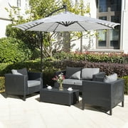 Westin Outdoor 4-Piece Rattan Wicker Conversation Set with Back Cushions, Black/Gray