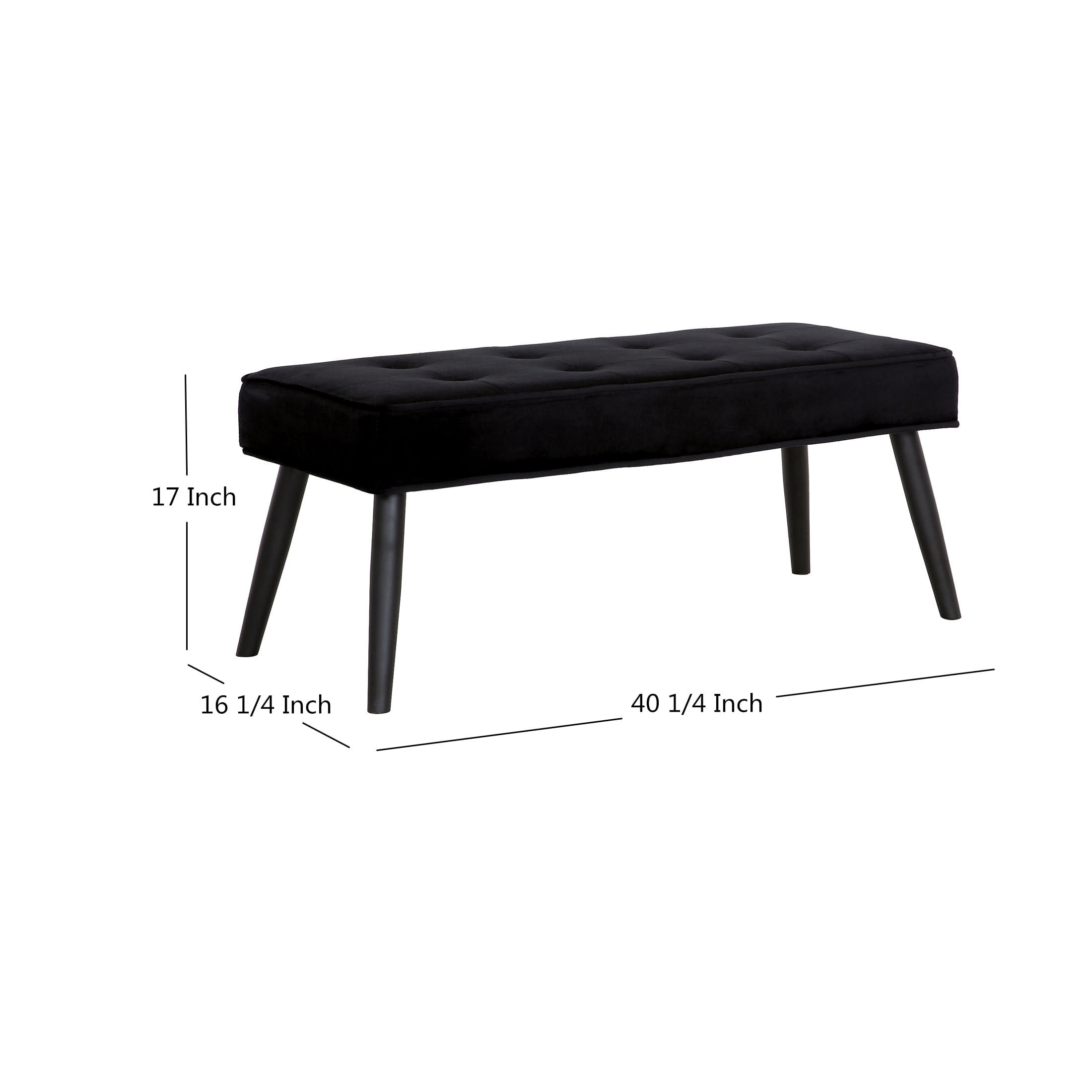 Navy Blue Velvet Tufted Upholstered Bench with Wood Legs