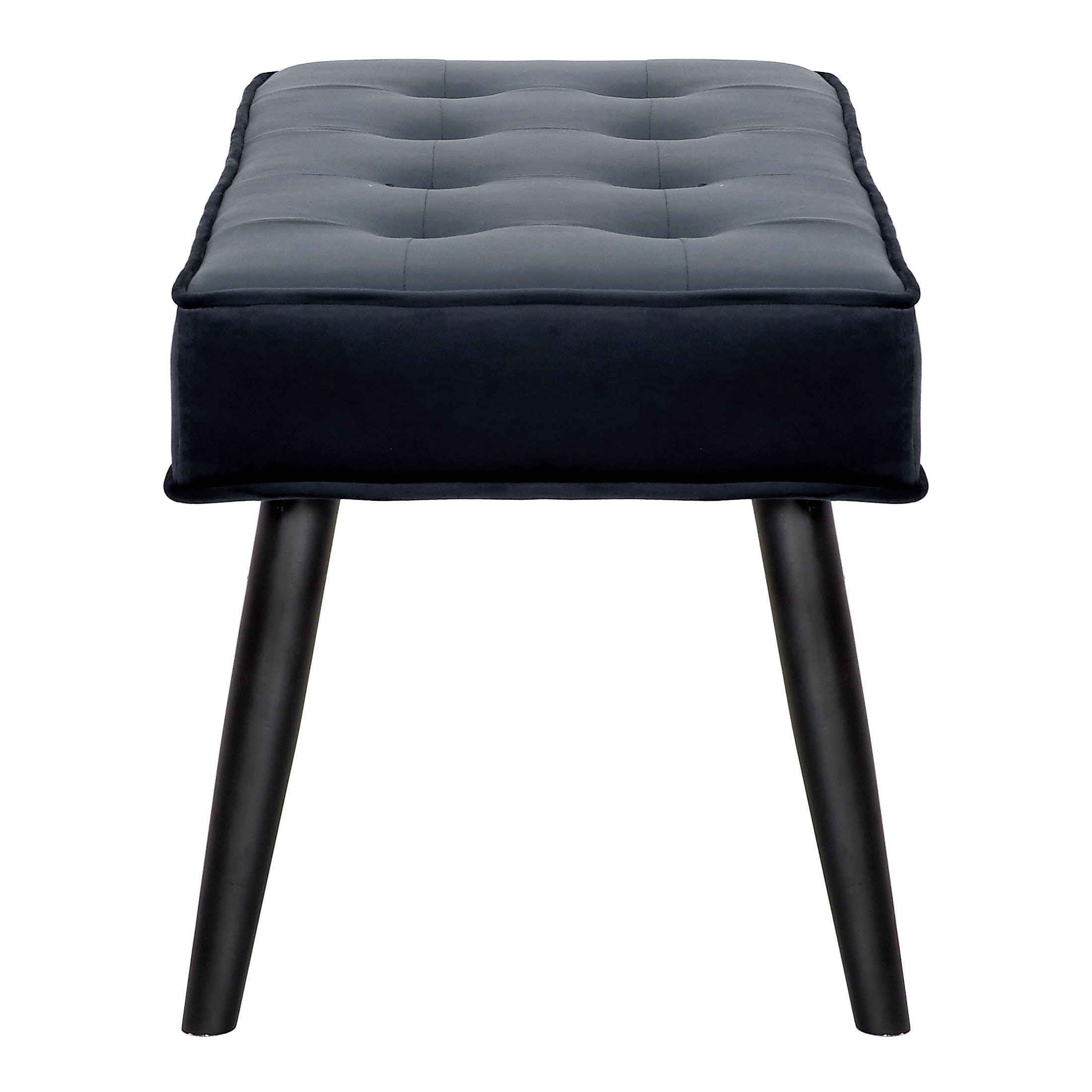 Polytrends Kipp Velvet Upholstered Button Tufted Bench Ottoman Entryway, Standard Benches Navy