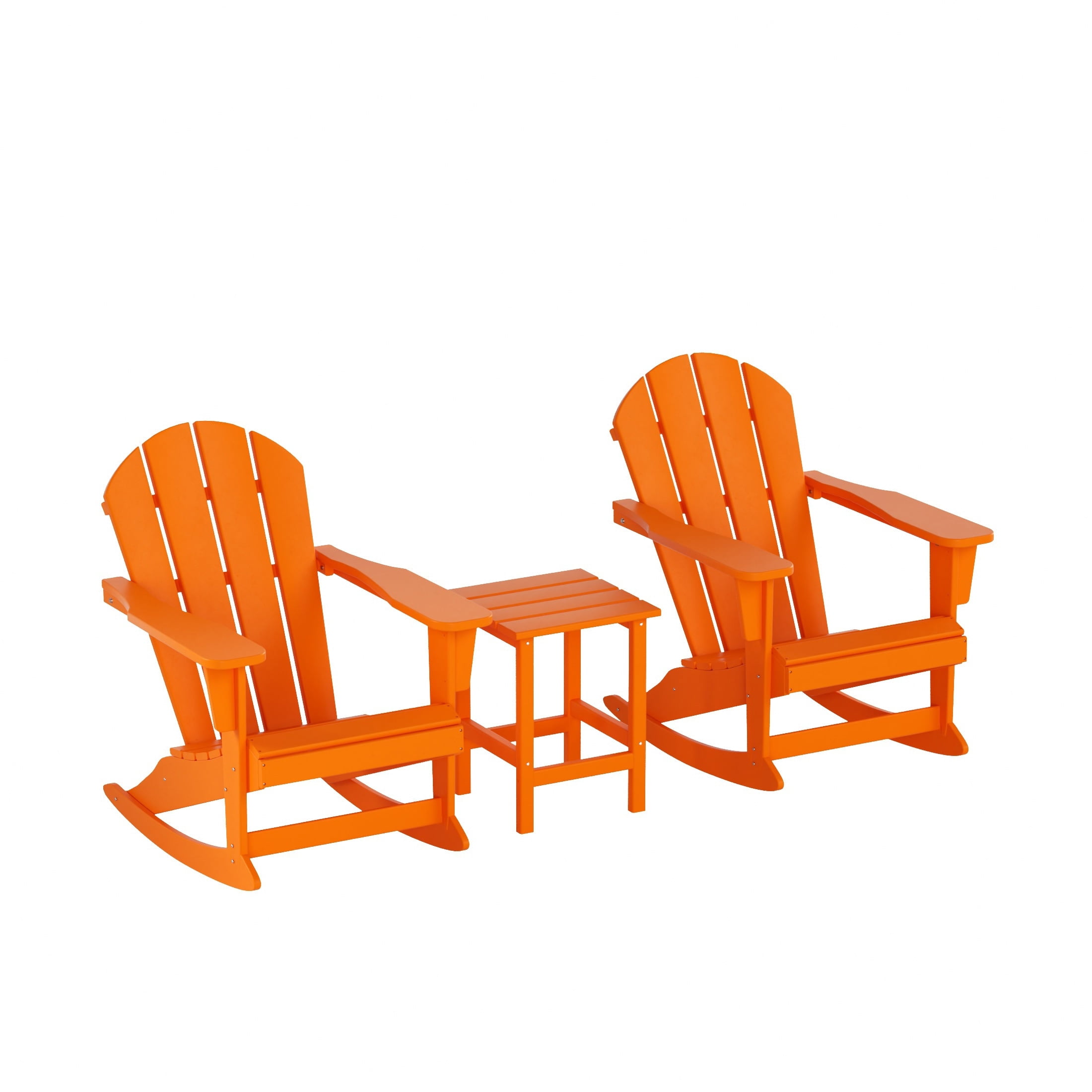 Polytrends  Laguna 3-Piece Poly Adirondack Rocking Chairs and Side Table Set Orange