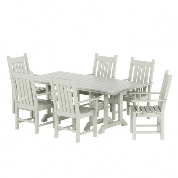 Polytrends Laguna 7-Piece Rectangular Poly Eco-Friendly All Weather Outdoor Dining Set with Armchairs Sand