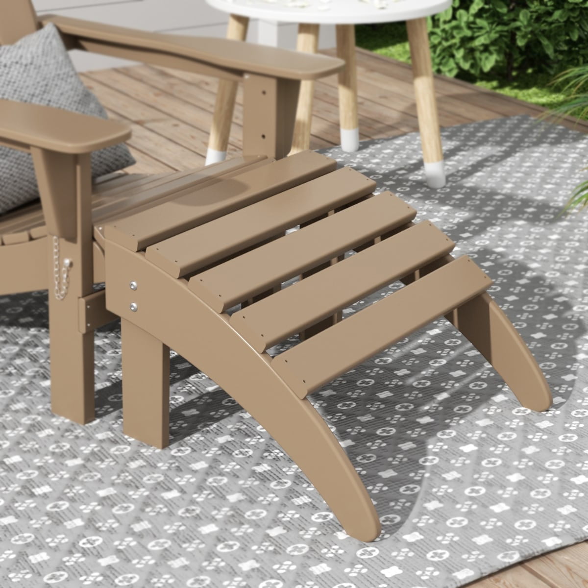 Outdoor Patio Folding Adirondack Ottoman, Weathered Wood