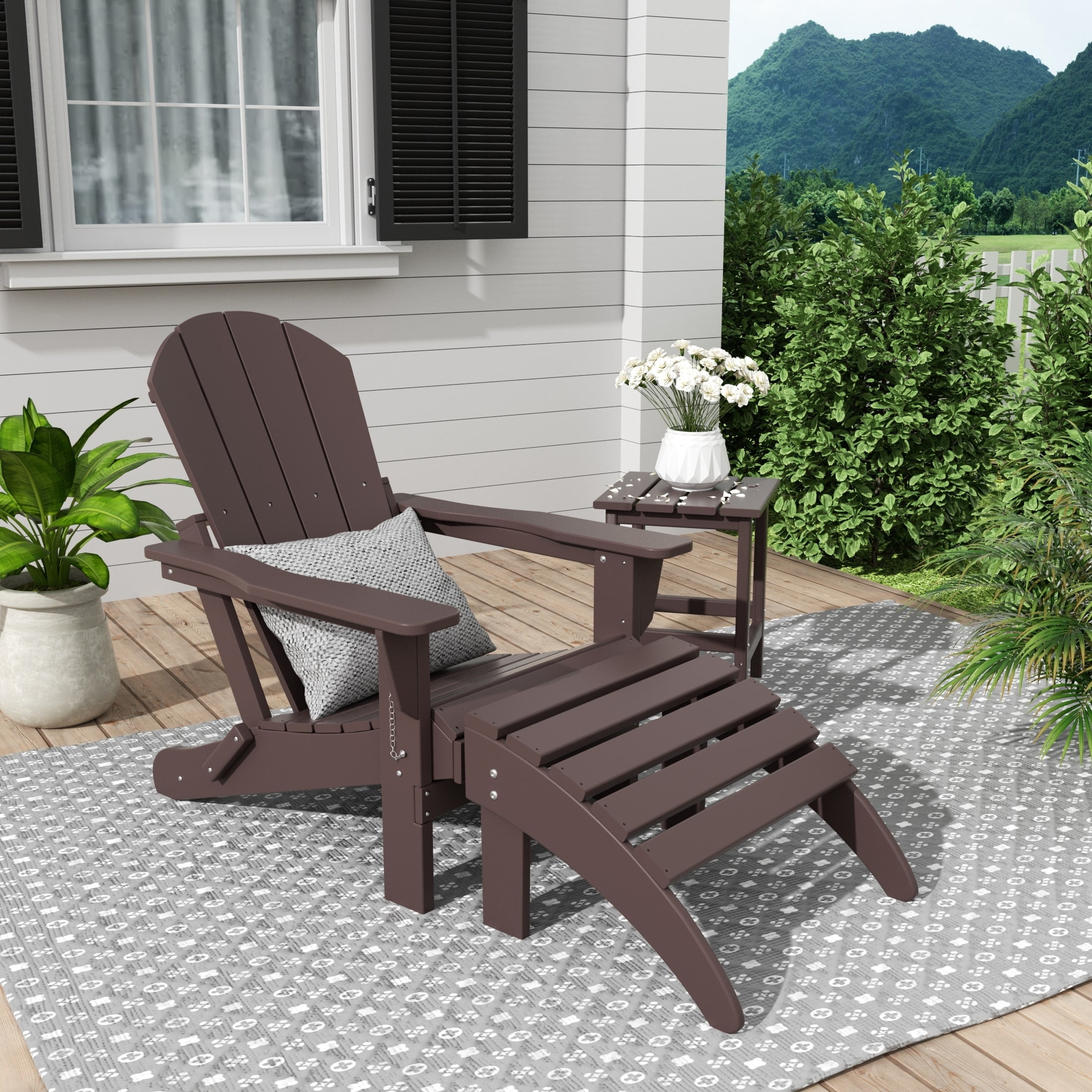 Laguna Classic Dark Brown HDPE Adirondack Chair Set with Ottoman & Side Table