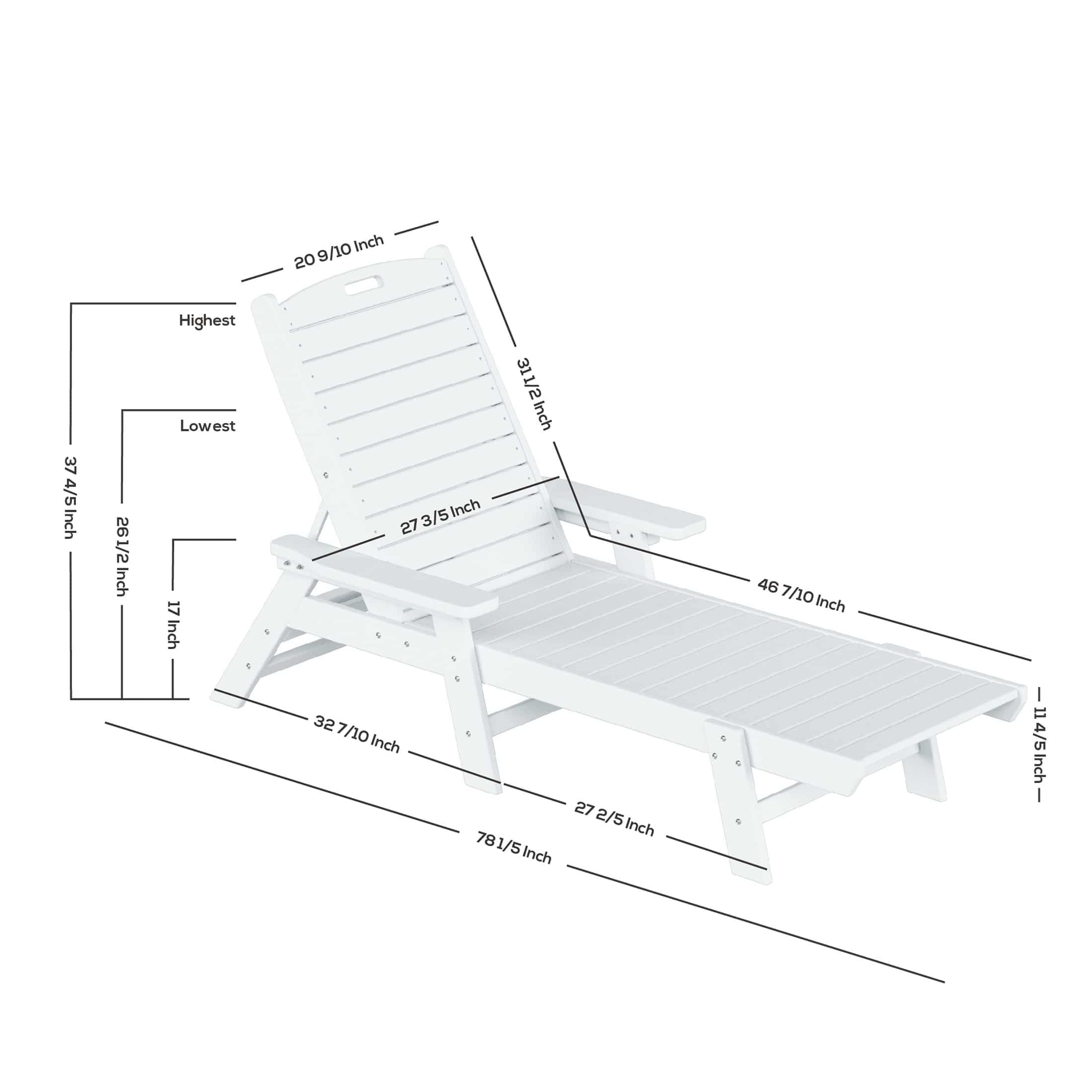 Navy Blue HDPE Adjustable Outdoor Chaise Lounge with Arms