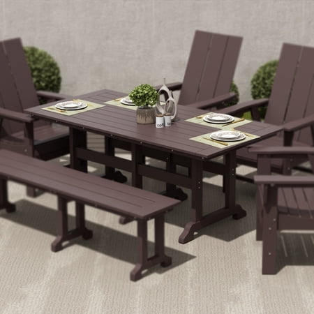 Polytrends Laguna Hdpe All Weather Outdoor Patio 71" Rectangular Dining Table Dark Brown