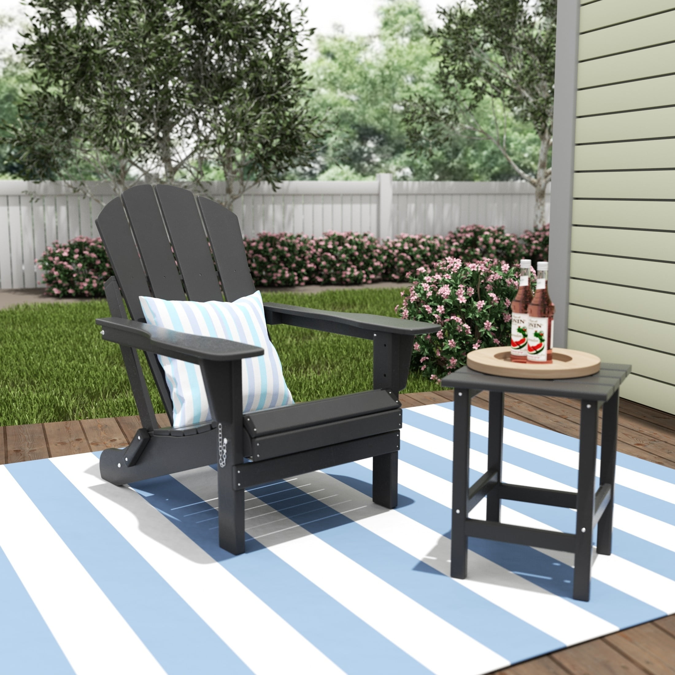 Polytrends  Laguna Hdpe All Weather Outdoor Patio Foldable Adirondack Chair With Side Table (2-Piece Set) Gray