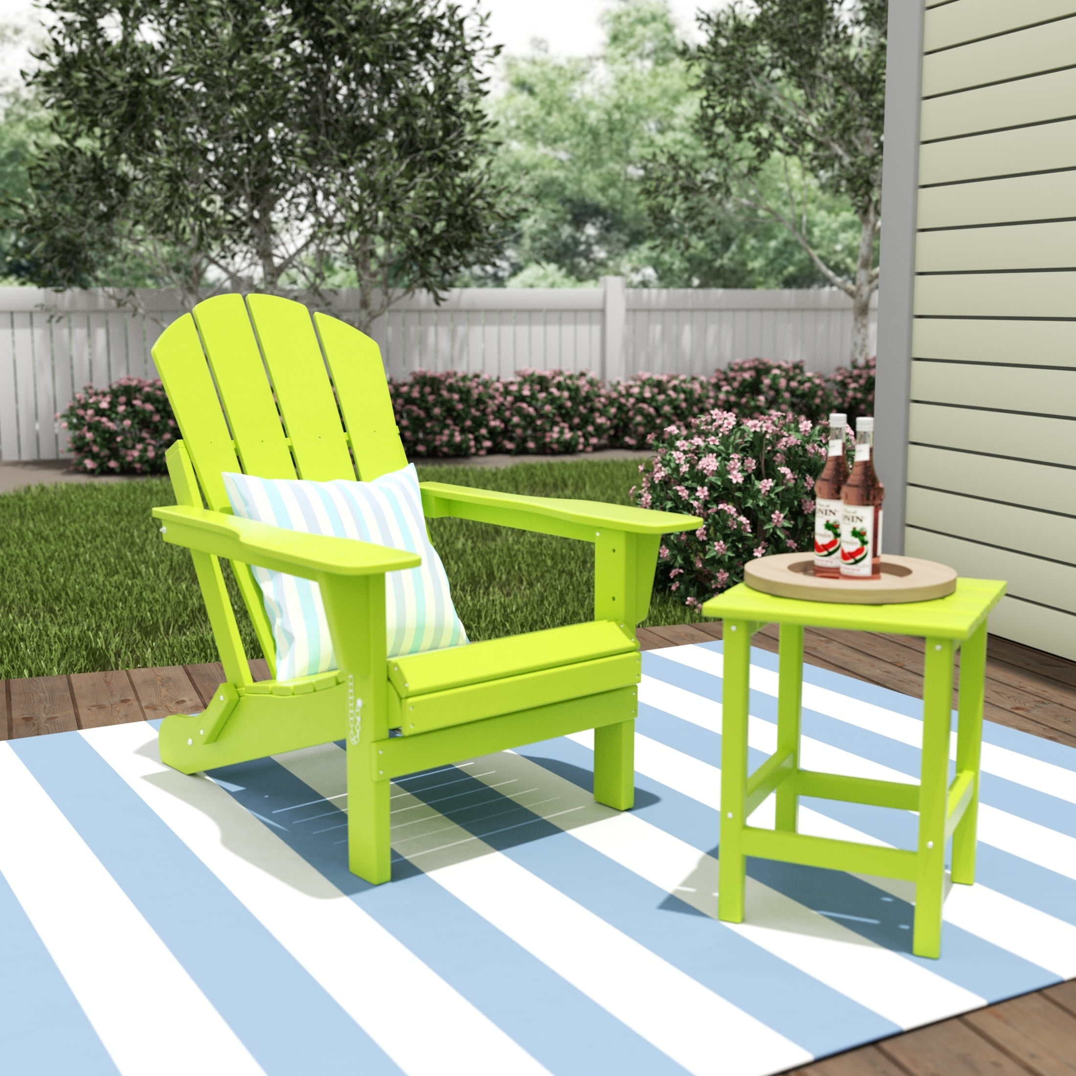 Polytrends  Laguna Hdpe All Weather Outdoor Patio Foldable Adirondack Chair With Side Table (2-Piece Set) Lime