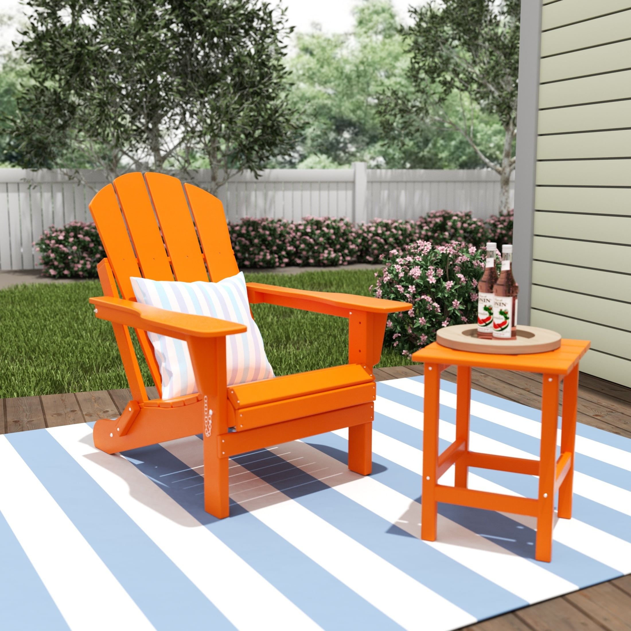Polytrends  Laguna Hdpe All Weather Outdoor Patio Foldable Adirondack Chair With Side Table (2-Piece Set) Orange