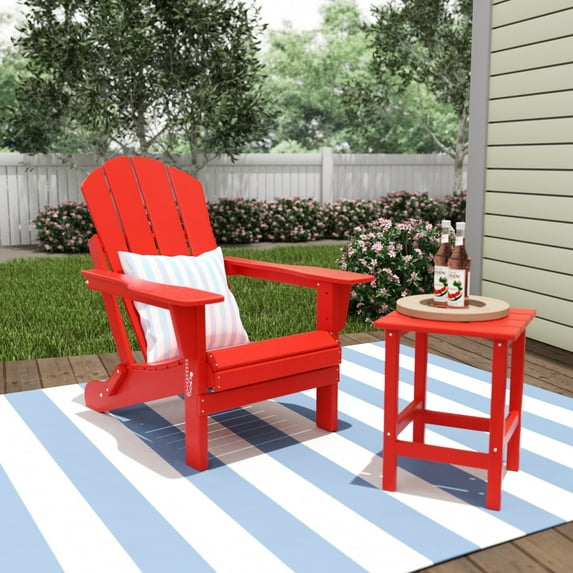 Polytrends Laguna Hdpe All Weather Outdoor Patio Foldable Adirondack Chair With Side Table (2-Piece Set) Red