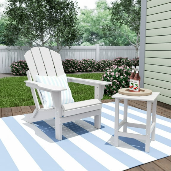 Polytrends  Laguna Hdpe All Weather Outdoor Patio Foldable Adirondack Chair With Side Table (2-Piece Set) White