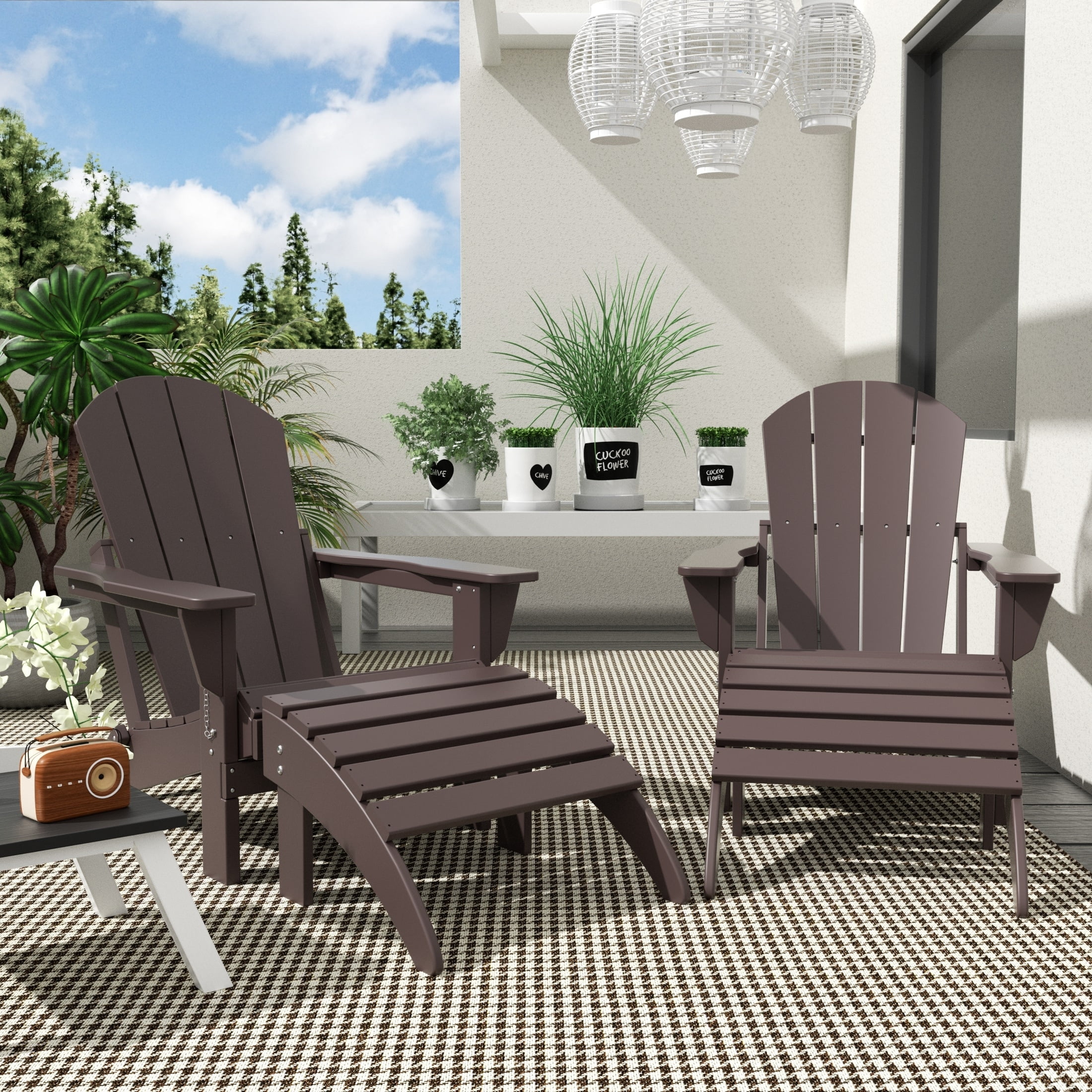 Polytrends  Laguna Hdpe All Weather Outdoor Patio Foldable Adirondack Chairs With Ottomans (5-Piece Set) Dark Brown