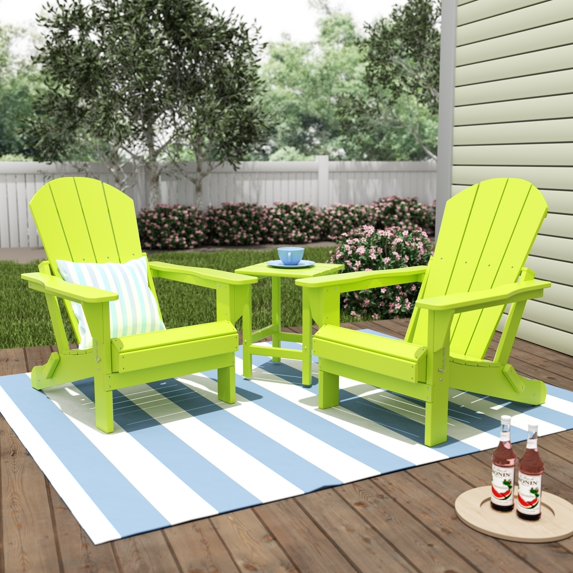Polytrends Laguna Hdpe All Weather Outdoor Patio Foldable Adirondack Chairs With Side Table (3-Piece Set) Lime
