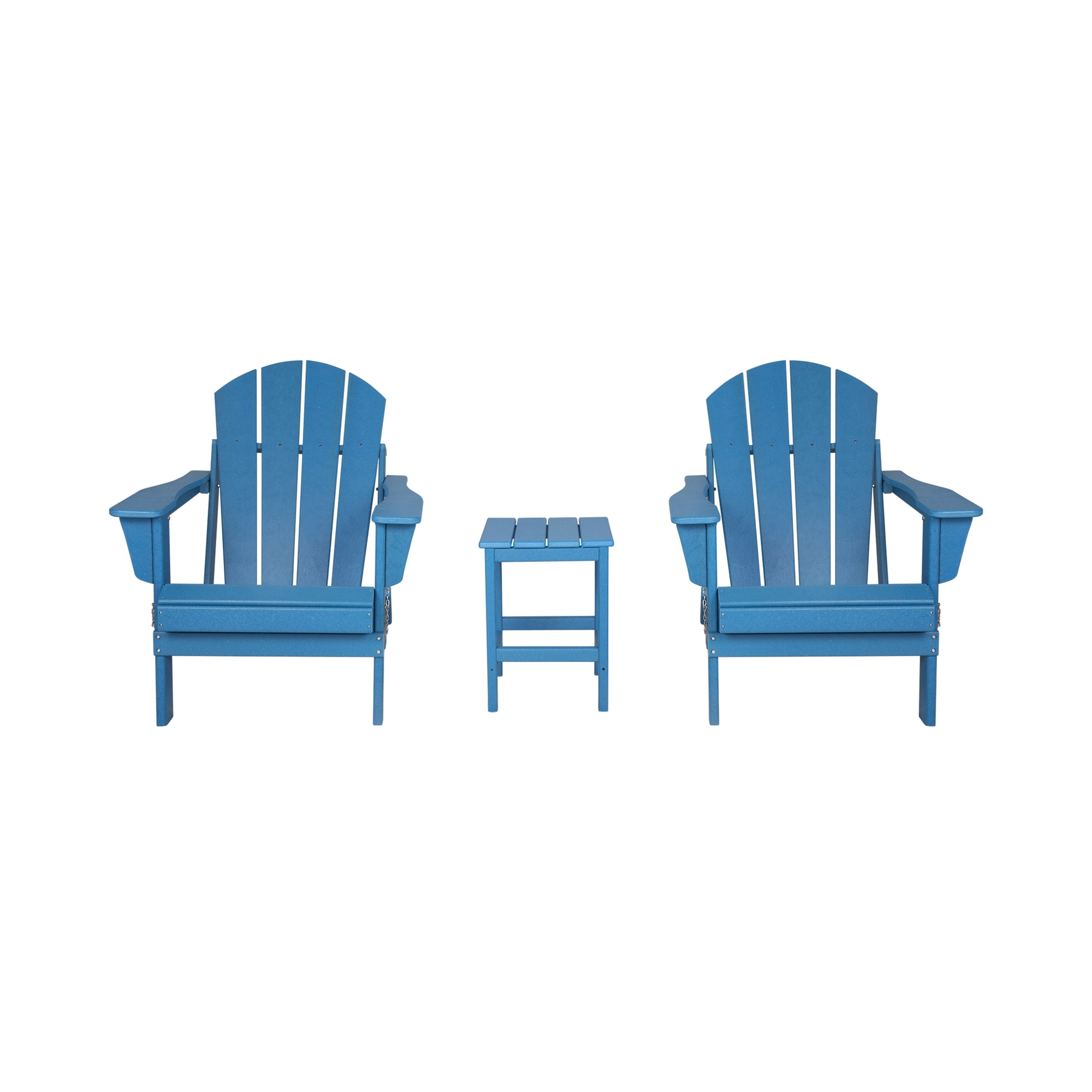 Polytrends  Laguna Hdpe All Weather Outdoor Patio Foldable Adirondack Chairs With Side Table (3-Piece Set) Pacific Blue