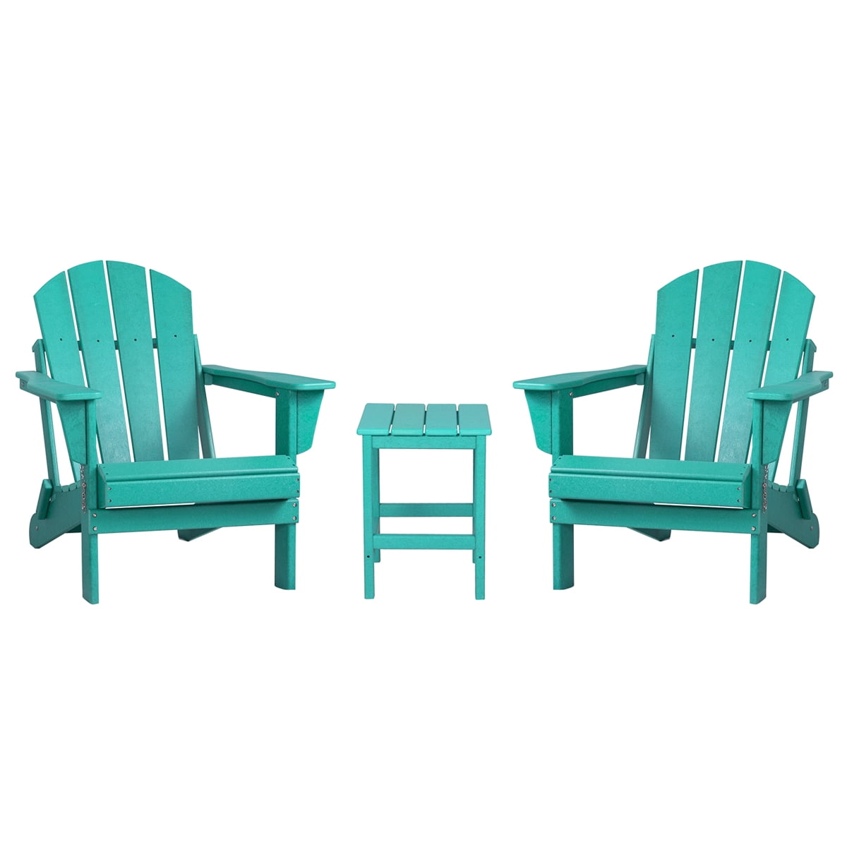 Polytrends  Laguna Hdpe All Weather Outdoor Patio Foldable Adirondack Chairs With Side Table (3-Piece Set) Turquoise