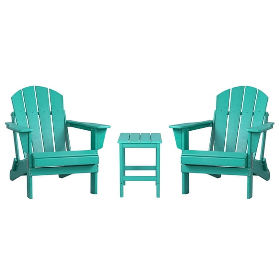 Polytrends  Laguna Hdpe All Weather Outdoor Patio Foldable Adirondack Chairs With Side Table (3-Piece Set) Turquoise
