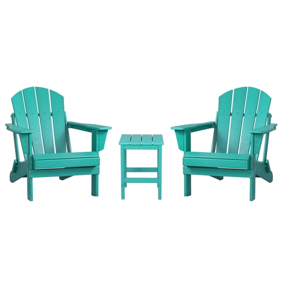 Polytrends Laguna Hdpe All Weather Outdoor Patio Foldable Adirondack Chairs With Side Table (3-Piece Set) Turquoise