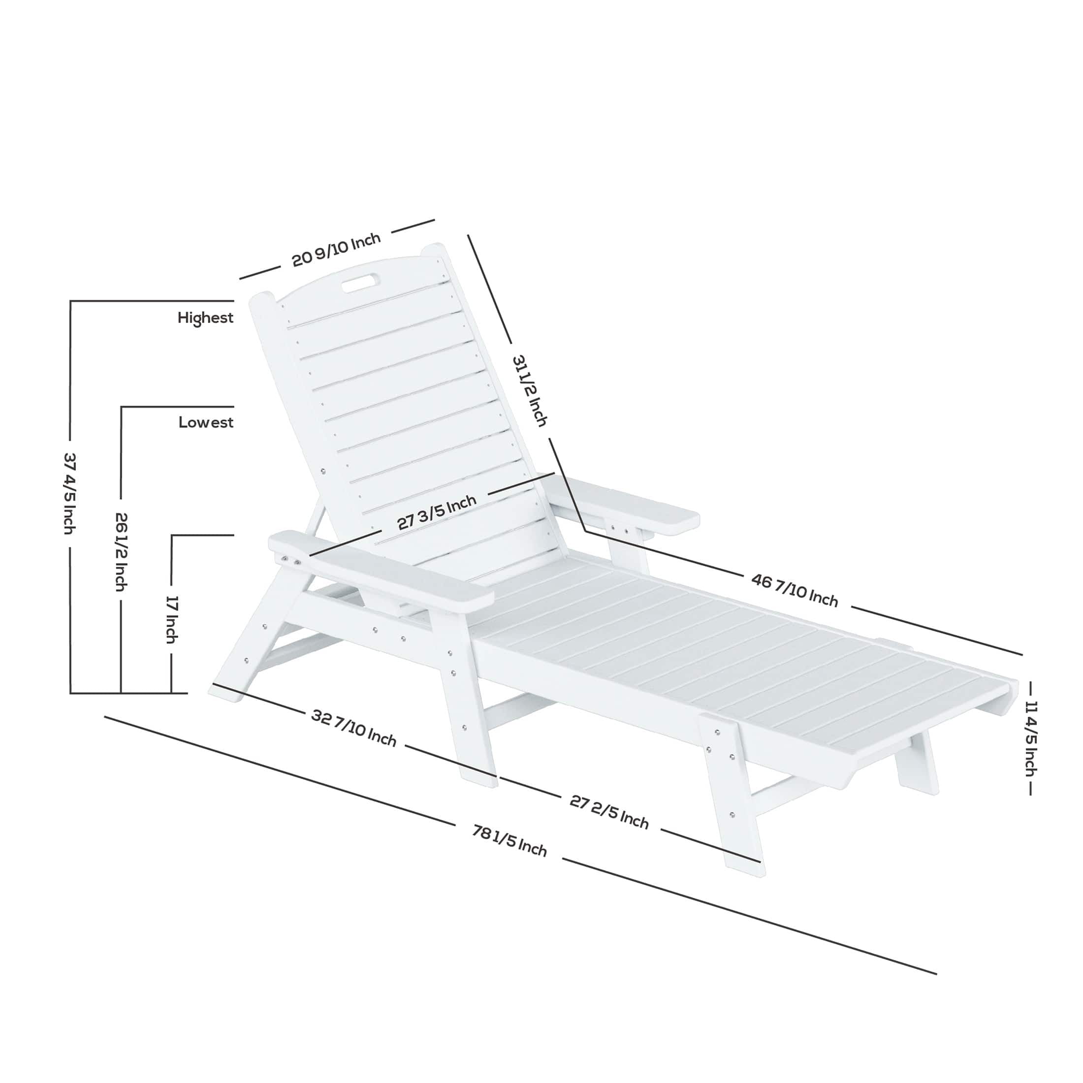 Laguna White HDPE Outdoor Patio Reclining Chaise Lounge Set with Side Table