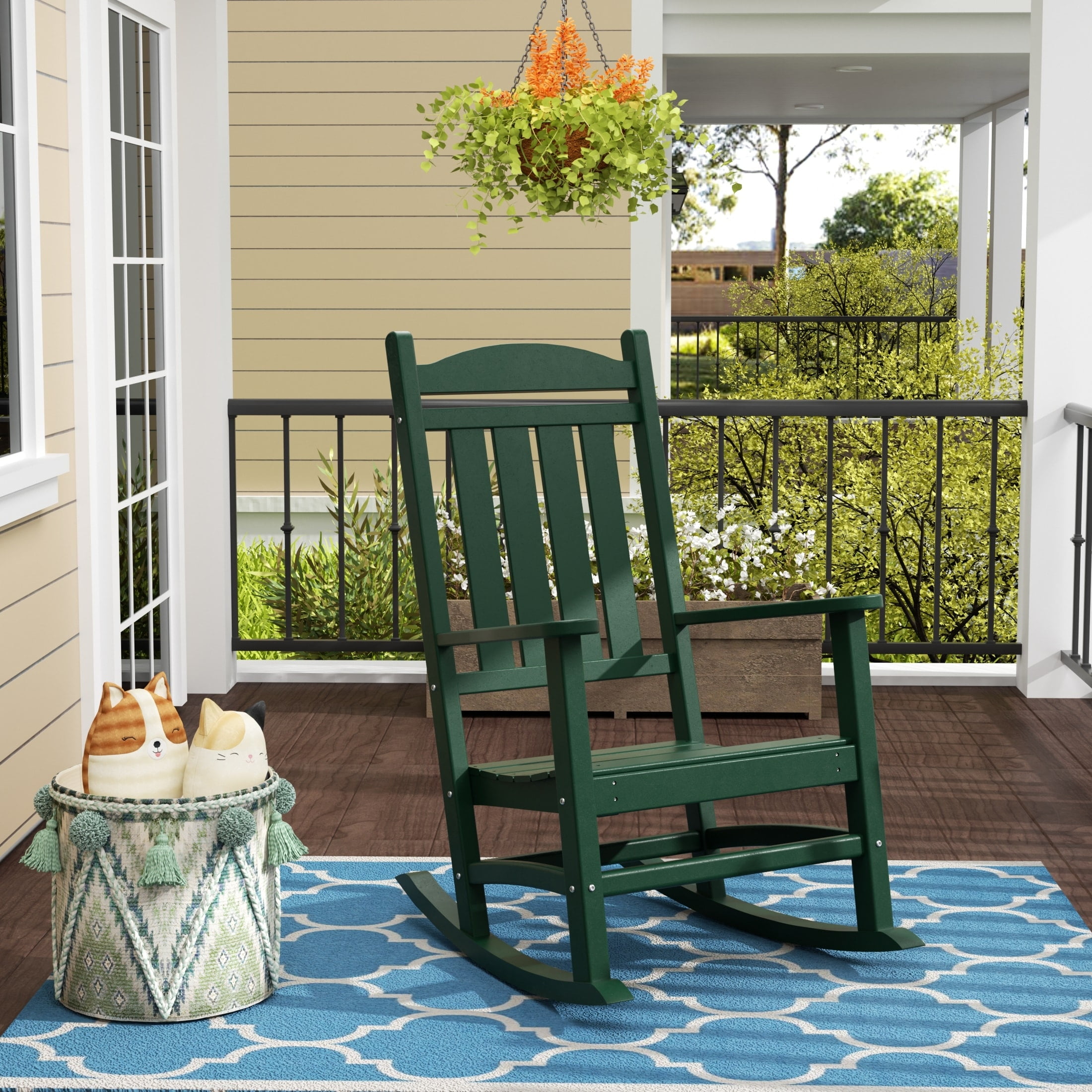 Laguna Traditional Dark Green Poly HDPE Rocking Chair with Arms