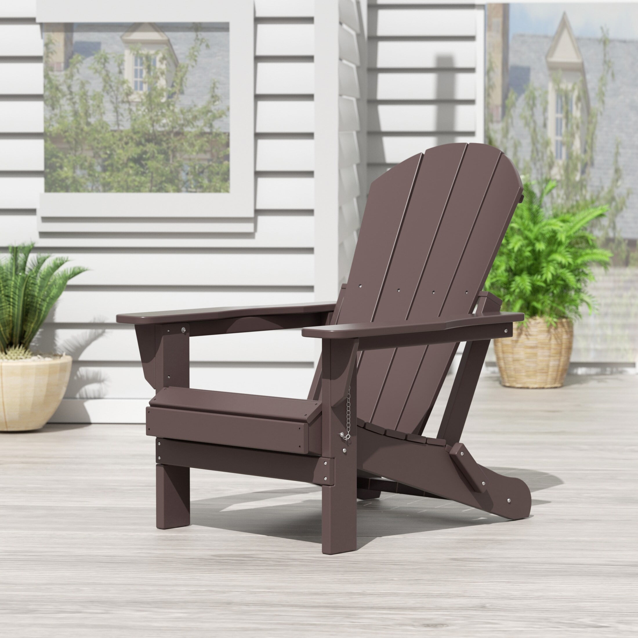Polytrends  Laguna Fade Resistant All Weather Outdoor Patio Folding Adirondack Chair Dark Brown Poly Synthetic Fiber,Plastic